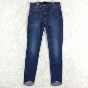 Flying Monkey Womens Jeans Skinny Ankle Blue Denim Raw Hem Whiskering 24